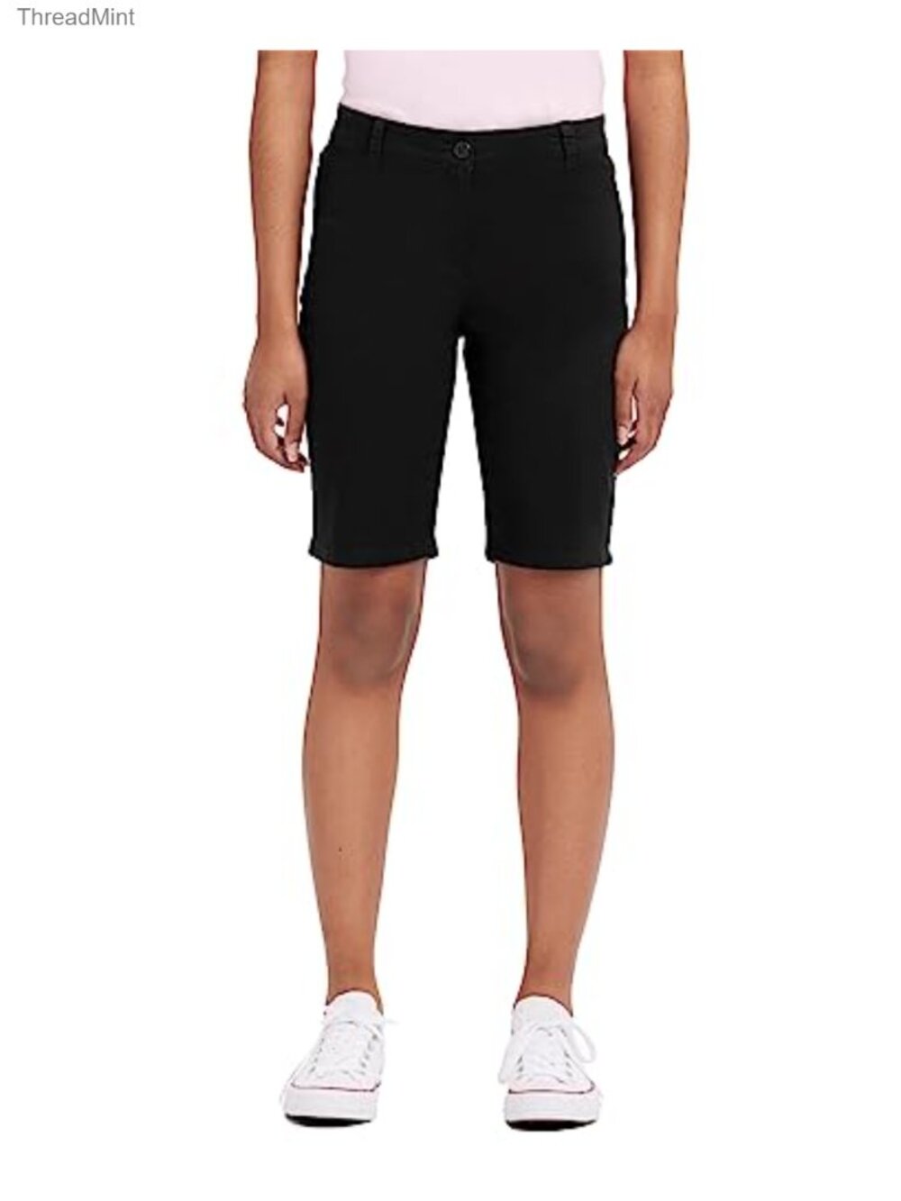 Stretch Twill Skinny Bermuda Shorts with Hook & Eye Closure